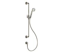Barra de ducha Gessi Venti20 con curva de conexión a la pared, soporte curvo y soporte de ducha giratorio, montaje en pared, 1 chorro, conexión 1/2, 65142720, Color: NÃquel PVD