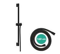 Barra de ducha hansgrohe Unica Pulsify S, 65 cm con soporte para rociador y flexo de ducha, 24400670, Color: Negro Mate