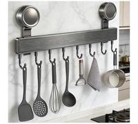 Barra de Ganchos para Cocina Sin Taladro con Ventosa, Libre de Perforación Barra Cocina Colgar Utensilios, Aluminio Espacial Percheros de Pared Modernos, Gancho Móvil para Cocina, Baño, Habitación