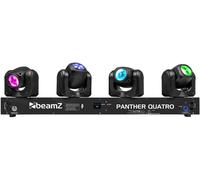 BeamZ Panther Quatro Beam Bar - 4 cabezas móviles LED RGBW compactas con DMX 3/5 pines, modo automático y por sonido, estrobo 19fps, pantalla a color, PowerCon, ideal para DJ y eventos