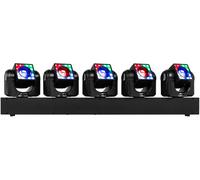 BeamZ Galaxy5 barra de 5 mini cabezas móviles con LEDs RGBW de 40W y anillos de píxeles RGB, control independiente, DMX 11/60 canales, maestro/esclavo, automático y sonido