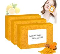 Barra de jabón de ácido de cúrcuma de limón con infusión de vitamina C, cara de cúrcuma, jabón blanqueador, para la piel seca y sensible de la cara, el cuerpo y las manos, limpiador de blanqueamiento