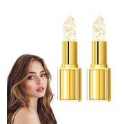 Barra de labios que cambia de color con lámina dorada - Barra de labios que cambia de color con cristales dorados - Bálsamo labial hidratante de transparente a rosa, resistente al agua (2 piezas)