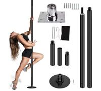 Barra de pole dance para uso doméstico con placa fija, kit de tubo giratorio y era de fitness para pub/estudio/gimnasio, barra de práctica de baile negra, 2,24 m x 2,77 m (7,3 pies x 9 pies)