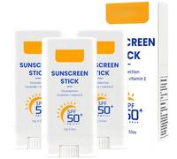 Barra de protector solar SPF 50+ (tamaño labial): para rostro y cuerpo, resistente al agua (80 min), segura para los arrecifes, a base de minerales, acabado transparente y no pegajoso (3Piezas)