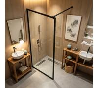 Barra de Soporte de Vidrio Soporte Y Moldura Para Brazo Ducha, Soporte Para Brazo Ducha Acero Inoxidable Abrazadera Rectangular, Soportes Estabilizadores Puerta(Black,Long 100cm(39 3/8in))