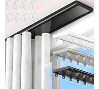 Barra Deslizante de Techo silenciosa - Montaje en Techo de Doble vía de 3,7 m - Color Negro - Adecuado para Salas de Estar y dormitorios - Varilla Lisa y Plana para división de Espacios.