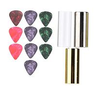 Barra deslizante para guitarra, deslizador cilíndrico de metal y vidrio, púas de celuloide, accesorios para tocar, juego de 3 piezas para bajo acústico Portamento con caja de