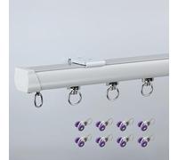 Barra divisora de pared para cortina de techo resistente con rodillos silenciosos, kit de riel de aleación de aluminio para ventanas, 220 cm / 2 x 110 cm, acabado blanco para dormitorio y balcón