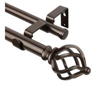 Barra doble para cortinas KAMANINA de 132 a 182 cm, barras extensibles de color bronce para cortinas con ojales, barra de 22 mm de diámetro con remates en forma de jaula retorcida