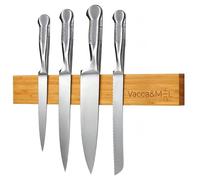Barra Magnética Cuchillos Pared 40 cm - Imán Cuchillos de Cocina en Bambú Natural Extra Fuerte - Porta Cuchillos Adhesivo o con Tornillos - Organizador Cocina con Afilador y Nivel - Vacca & MEL