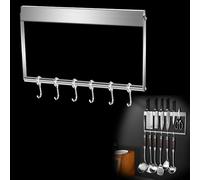 Barra Magnética para Cuchillos con 6 Ganchos, 40cm Portacuchillas Magnético de Acero Inoxidable, Potente Porta Imán Cuchillos, Instalación Opcional con Cinta Adhesiva o Tornillos