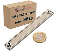 Barra magnética plana Neodimio 100 x 13,5 x 5mm con taladro avellanado - 36 kg