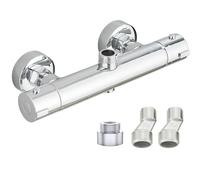 Barra mezcladora termostática de ducha, dos salidas, grifo mezclador de ducha montado en la pared, termostático, válvula de ducha de doble salida de latón, acabado Chorme