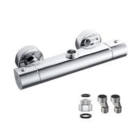 Barra mezcladora termostática para ducha, salida superior de 3/4 pulgadas BSP, válvula mezcladora termostática de latón a 38 °C, antiquemaduras, con adaptador de tubo BSP de 3/4 pulgadas a BSP de 1/2