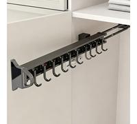 Barra Para Armario Extraíble Con Montaje Lateral, Barra Para Armario Multifuncional Suspendida, Base De Aleación De Aluminio Ajustable En Altura, Ganchos Ajustables(31cm/12.2in)