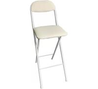 Barra plegable con respaldo y reposapiés, asiento acolchado de 65 cm de altura, ideal para cocina, dormitorio, oficina, uso doméstico, color blanco