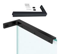 Barra Soporte Mampara Ducha Barra de Soporte Pulida para Mampara de Ducha, Soporte en L para Panel de Vidrio, Abrazadera y Accesorios Fijación Estable Pared A Vidrio(Right Black,340mm)