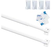 Barra tensión de cortina de plástico elástica y ajustable, para ventana, gabinete, adhesiva, con ganchos, 2 piezas, 30-50CM