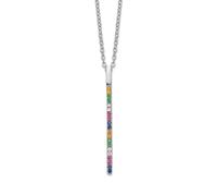 Barra vertical de plata de ley 925 chapada en rodio de 1,5 mm con circonita cúbica colorida con extensión de 5 centímetros, collar de 41 cm, regalo de joyería para mamá, talla única, Zirconia cúbica