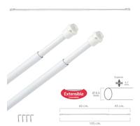 Barra Visillo - Barra Extensible de 60 a 105 cm, con Muelle de presión, Incluye Soportes y ventosas para fácil instalación.