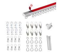 Barras de cortina adhesivas para paredes lisas, sin taladro, montaje en techo/pared sin daños, ajustable de 50 a 500 cm, incluye clips y ganchos, color blanco para el hogar y el baño.