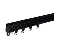 Barras de cortina autoadhesivas ultrafinas de aluminio para montaje en techo y pared, sistema de riel oculto para ventana de dormitorio y caravana, color negro, 220 cm (2 x 110 cm)