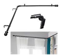 Barras de cortina curvadas en forma de L para ventanas de 30 a 136 pulgadas, color negro, 1 pulgada de diámetro, barras de cortina resistentes para dormitorio, sala de estar, barras de cortina