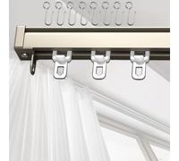 Barras de cortina de aluminio de 2 mm de grosor, montaje en pared/techo, longitudes individuales de 50 cm a 600 cm, incluye ganchos y poleas, sistema deslizante silencioso para un funcionamiento suave
