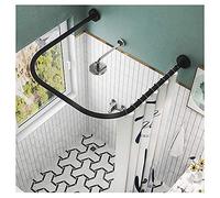 Barras de cortina de baño para baño, barras de cortina de baño redondas de acero inoxidable flexibles ajustables en forma de u, barras de cortina de baño sin agujeros, negras, 80 × 80 × 80 cm