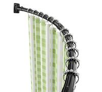 Barras de cortina de ducha, soporte de arco redondo barra de ducha extensible de acero inoxidable, barra en ángulo, con 24 anillos de cortina para baño, bañera, balcón, vestidor,140-200 cm-negro