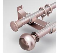 Barras De Cortina De Metal - Set De Riel De Cortina Doble - Incluye Terminales Anillos Soportes De Pared Y Accesorios - Para Dormitorio Privacidad Separador De Ambiente(Rose,210cm/6.9ft(2*105cm))