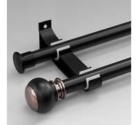 Barras De Cortina De Metal - Set De Riel De Cortina Doble - Incluye Terminales Anillos Soportes De Pared Y Accesorios - Para Dormitorio Privacidad Separador De Ambiente(Negro,600cm/19.6ft(4*150cm))