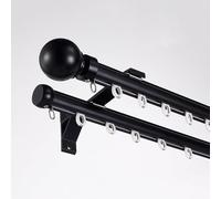 Barras de cortina dobles resistentes con remates redondos ajustables de 8.2 pies, para puertas correderas, soportes de aleación de aluminio, perfectos para dormitorio y sala de estar (negro)