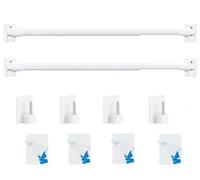 Barras de cortina extensibles con 6 ganchos autoadhesivos y barra de cortina de plástico ajustable de 2 piezas, 80-130CM