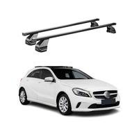 Barras de techo transversales Menabo - Compatible con Mercedes Clase A W176 2013-2018 - Galería de techo - Porta-Bagajes portabicicletas de techo - Pieza de techo de acero 2X - Capacidad de carga 75