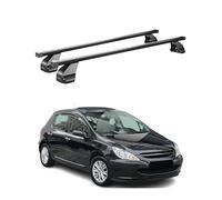 Barras de techo transversales Menabo - Compatible con Peugeot 307 2001-2009 5puertas - Galería de techo - Porta-Bagajes portabicicletas de techo - Pieza de techo de acero 2X - Capacidad de carga 75 kg