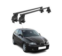 Barras de techo transversales Menabo - Compatible con Seat Ibiza III 2002-2009 - Galería de techo - Porta-Bajas portabicicletas de techo - Pieza de techo de acero 2X - Capacidad de carga 50 kg