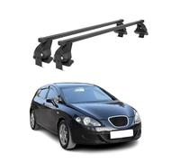 Barras de techo transversales Menabo - Compatible con Seat Leon II 2005-2009 - Galería de techo - Porta-Bajos portabicicletas de techo - Pieza de techo de acero 2X - Capacidad de carga 50 kg