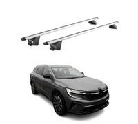 Barras portaequipajes básicas compatibles con Renault Espace 2023-2025 de aluminio ABE 100 kg, color plateado, 2 piezas cerradas para portabicicletas, cajas de techo, portaesquís, portaesquís, con
