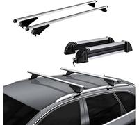 Barras portaequipajes de aluminio + portaesquís 4 pares de esquís o 2 snowboard, Porta Esquis para Coche, para Seat Ateca (KH) a partir de 2017 con pasamanos altos