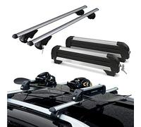 Barras portaequipajes de aluminio + portaesquís 4 pares de esquís o 2 tablas de snowboard para Jeep Renegade desde 2014 en adelante con rieles abiertos