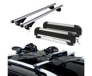 Barras portaequipajes de aluminio + Portaesquís para 4 pares de esquís o 2 snowboards para PEUGEOT 2008 desde 2013 en adelante con raíles abiertos