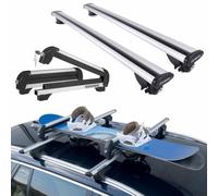 Barras + Portaesquís para VW Id.7 Tourer desde 2024 | Aerodynamic Silver 120 cm + Portaesquís Iceberg para 4 pares de esquís o 2 snowboards, coche con pasamanos bajos