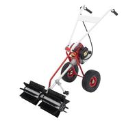 Barredora de gasolina de 4 tiempos, escoba con cepillo de rodillo, arranque manual y gafas de protección, barredora de césped para césped artificial, hojas, caminos, calzadas, patio, terraza y cuidado