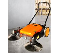 Barredora de suelo sin motor, barredora manual con contenedor de residuos de 12 galones, 38,000 pies cuadrados por hora, sin ruido, mango plegable para uso en interiores y exteriores