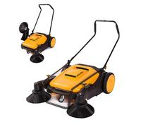 Barredora manual de pisos, barredora de empuje con contenedor de residuos de 12 galones, 38 pulgadas, sin ruido, mango plegable para uso en interiores y exteriores, 38,000 pies cuadrados por hora