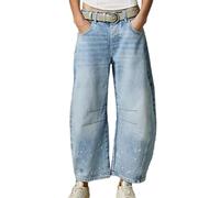 Barrel Jeans Damen 7/8 Denimhose Weites Bein Freizeithose Knopfleiste Taschen Jeanshose Große Größen Damenhosen Boyfriend Stil Wide Leg Mid Rise Damenjeans Loose Stretch Denim Hose mit Taschen, azul