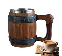 Barrel Resin Beer Mug, Stainless Steel Resin Whiskey Barrel Cup, Large Capacity Handmade Antique Men's Barrel Mug, Imitation Wood Stainless Steel Beer Mug, Stein Mug for, Birthday
