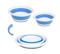 Barreño Multiusos Plegable, portátil, Forma Redonda, Ahorra Espacio, Ligera, útil Tanto para la casa, en la Cocina, al Aire Libre para campamentos y excursiones. (Azul, Juego de (38CM+31CM))